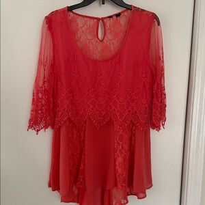 Coral Lace Overlay Women's Top